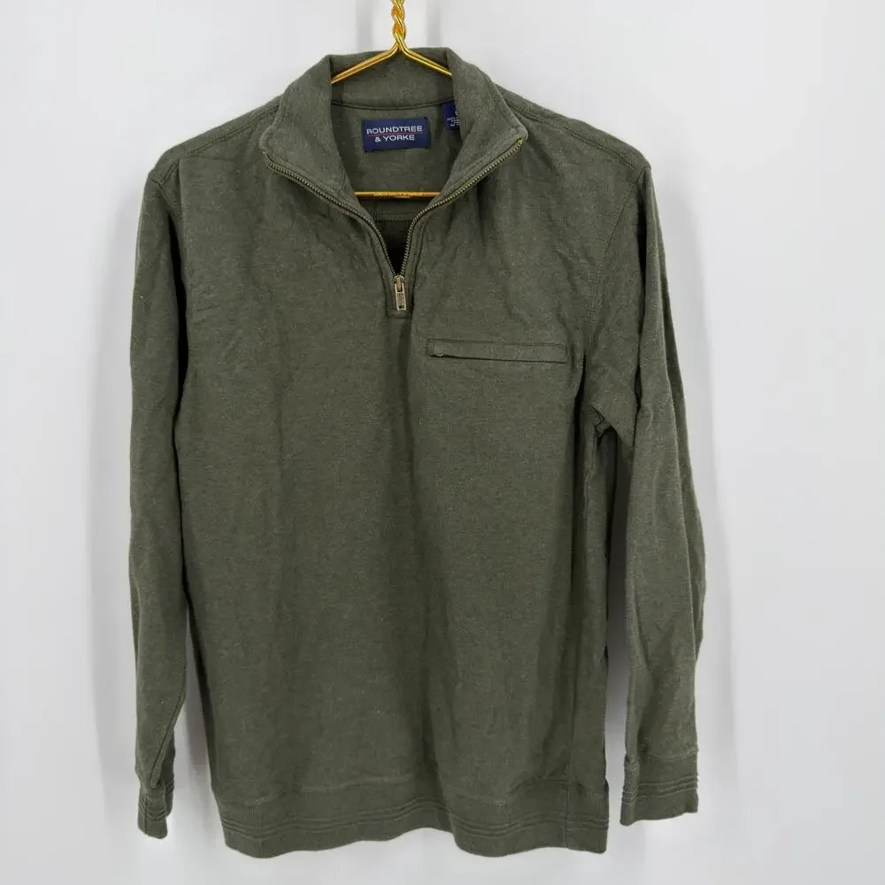 Roundtree‎ & Yorke Quarter Zip Pullover Sweater Mens Size Small Olive Green
